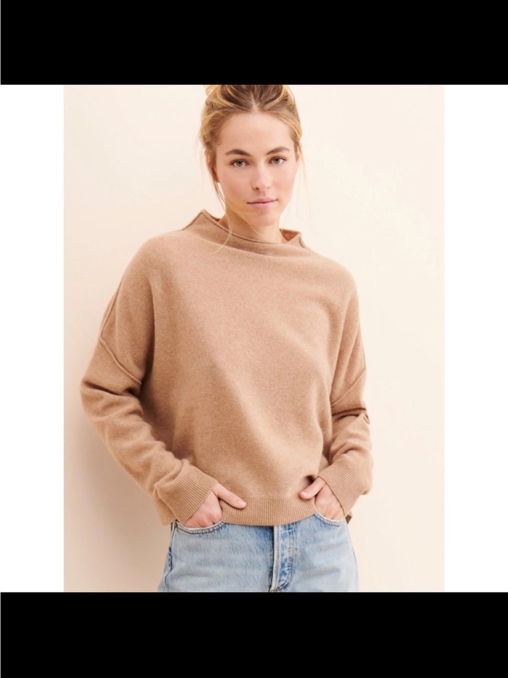 PILCRO for ANTHROPOLOGIE Alani Mock Neck 100 Cashmere Sweater in Camel Sz small